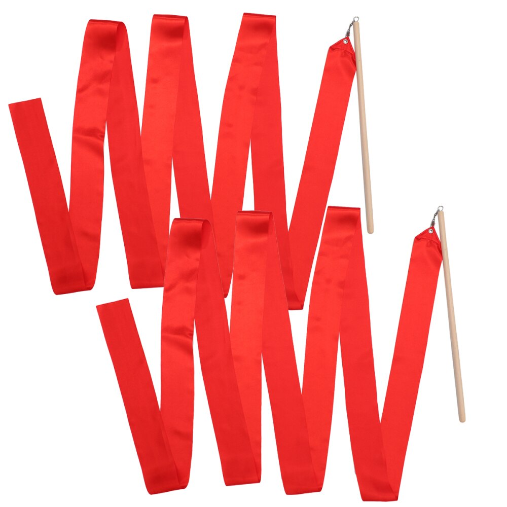 2Pcs 2m Colorful Rhythmic Gymnastics Ribbon Dancing Gymnastics Ribbon Dancing Streamers for Kids Children (Red): Red 1