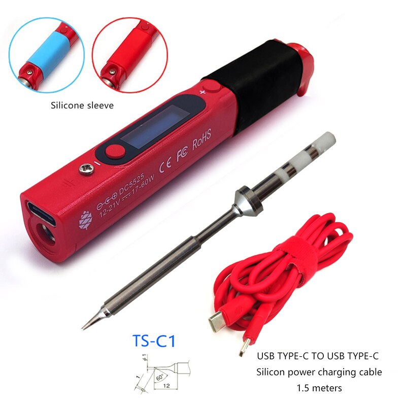 Pine64 Intelligent Portable Mini Smart Soldering Iron With Type-c to Usb C Silicon Power Charging Cable For Pinecil-bb2: RED C1 Si Cable