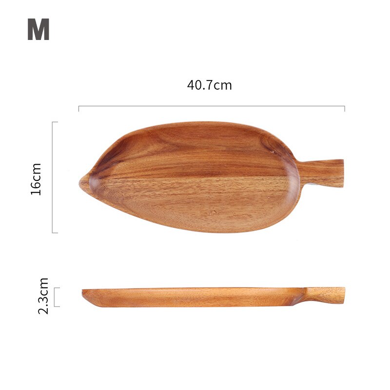 Bandeja de madera maciza con forma de hoja creativa, bandeja para comida, platos para postre, aperitivos, bandeja de té, platos de madera para Pan y pastel, bandejas de almacenamiento: M