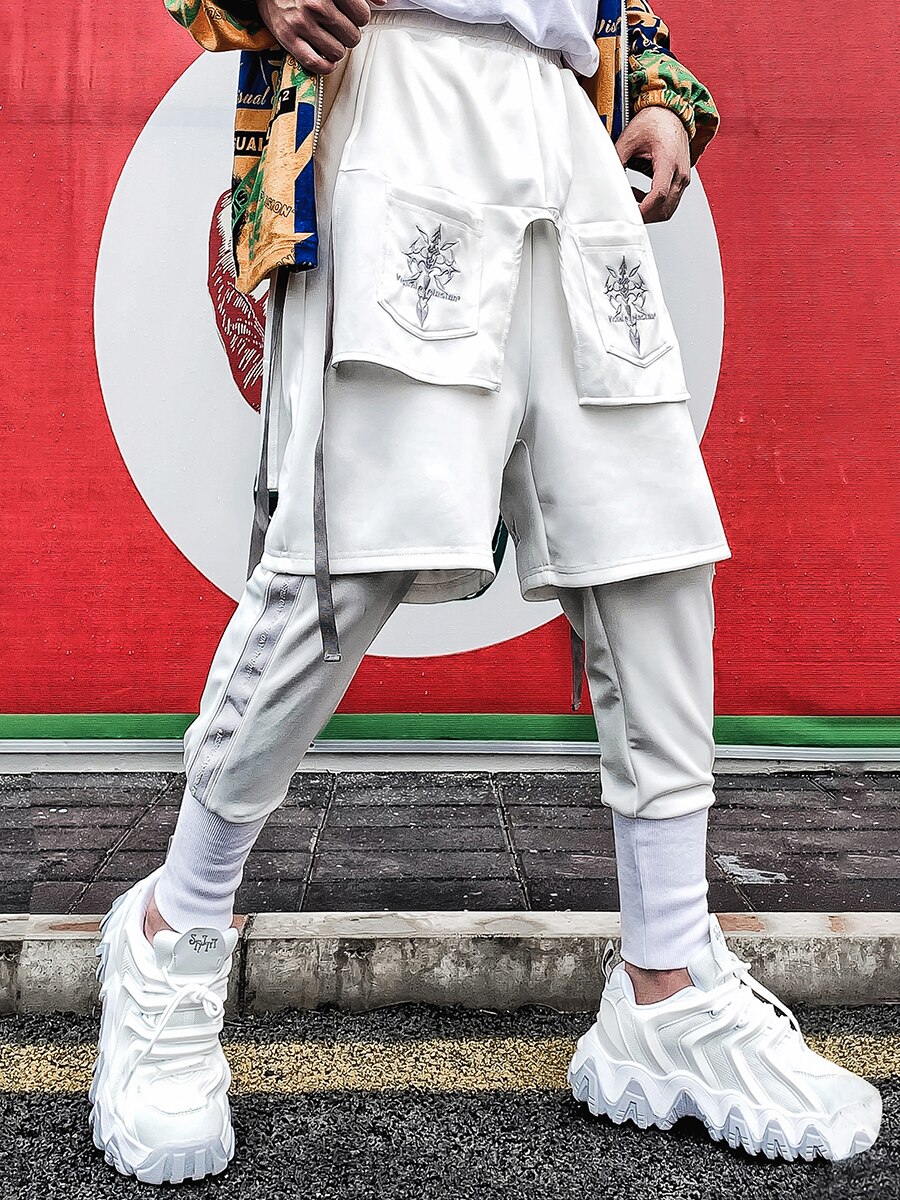 Joggers Hip Hop pantalones de carga cinta de retazos suelto ropa de calle con cintura elástica Harajuku pantalones función Otoño de