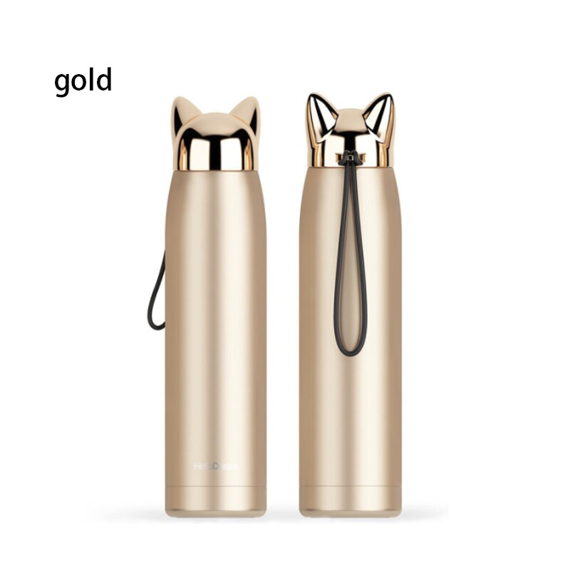 300/320ml termoflasker rustfrit stål vakuumflasker søde katteør termisk kop bærbar rejse udendørs krus til kaffe te mælk: 320ml a