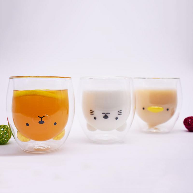 Varmebestandig glass 250ml nyskapende 3d dobbeltlags kopp bjørnekatteandling