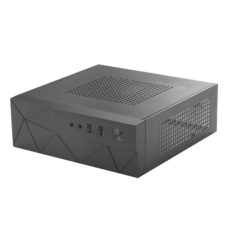 MX01 SECC sin ventilador Mini ITX HTPC chasis con Bahía de disco duro de 3,5 pulgadas y pie de soporte Vertical (negro)