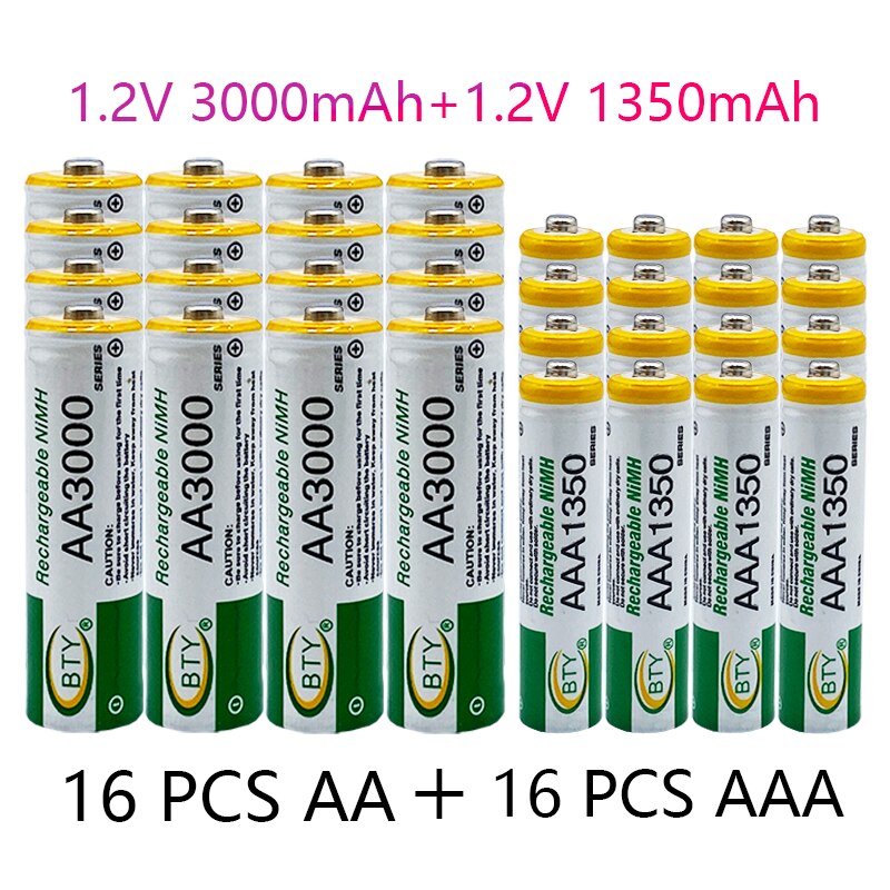 100% neue 1,2 V AA 3000mAh Ni MH akku + AAA batterie 1350MA akku Ni MH 1,2 V AAA batterie: YELLOW