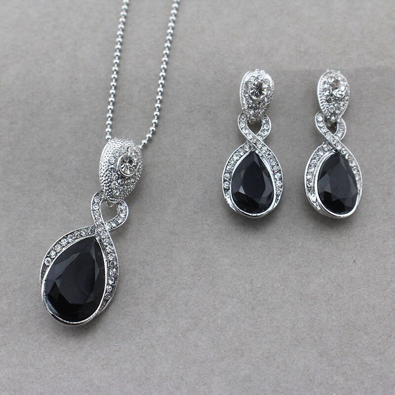 jiayijiaduo Wedding Jewelry Imitation Pendant Necklace earrings set Green crystal Crystal Bridal Jewelry Sets for women