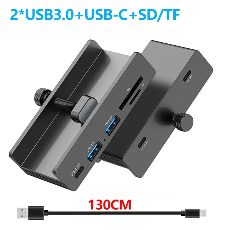 10Gbps USB HUB Clamp USB3.2/3.0/2.0 Splitter Adapter for IMac Macbook Lenovo Desktop PC Accessories Usb Extension Hub Clip: GRAY