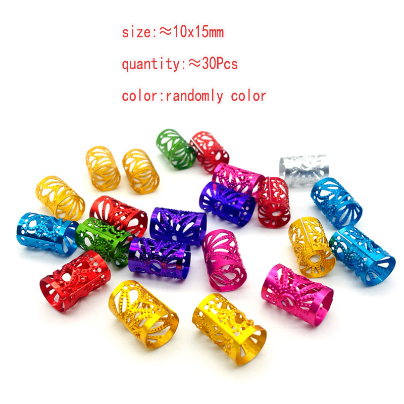 Anneaux de cheveux Dreadlocks 10-16mm, 10 à 50 pièces, accessoires Clips pour femmes, filles et enfants, perles de cheveux, tresses circulaires, style couleur or argent: Jet-noir
