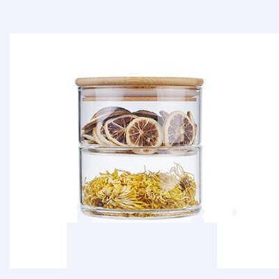 Tre våningar förvaring glasburk med lock minimalistisk godis mat glas förvaring behållare kök arrangör hem: Träöverdrag 2 burkar