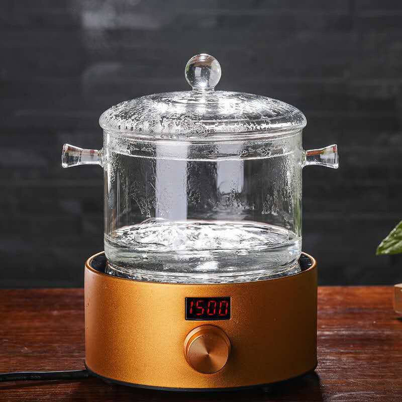 Hoge Borosilicaatglas Steelpan Kan Worden Verwarmd In Een Elektrische Aardewerk Oven Met Een Glas Pan Bedekt In Een Glas bubble Kom Mjj