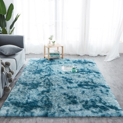 1PC Shaggy Tie-teinture tapis 40*40CM imprimé peluche sol moelleux tapis chambre d'enfants fausse fourrure zone tapis salon tapis soyeux tapis: blue