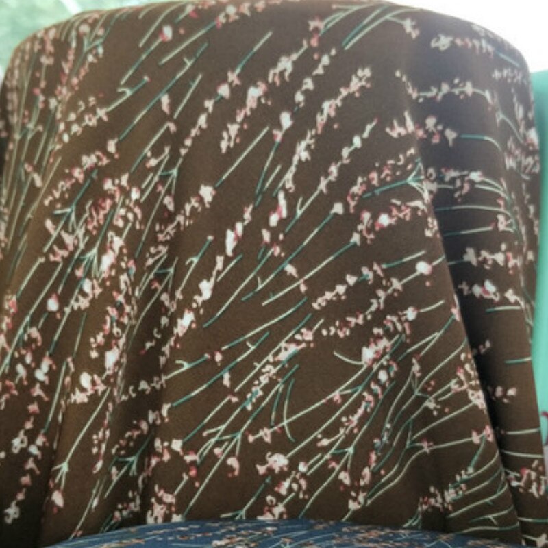 Stof print chiffon blomstret nederdel stof skjorte nederdel kjole kjole drapering stof: Brun
