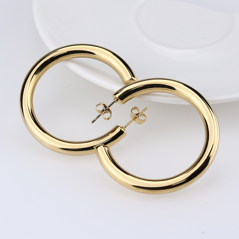Pendientes de aro dorados de gran tamaño para mujer, arete sencillo y grueso de acero inoxidable, estilo Punk, hip hop, joyería Brincos 2022