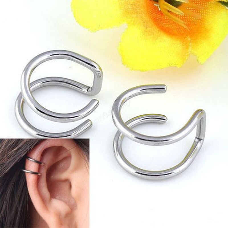 Oorbellen Vrouwen Manchet Chic Non-Piercing Kraakbeen Oor Clip-On Eardrop Clip Mannen 1 Stuk: silver