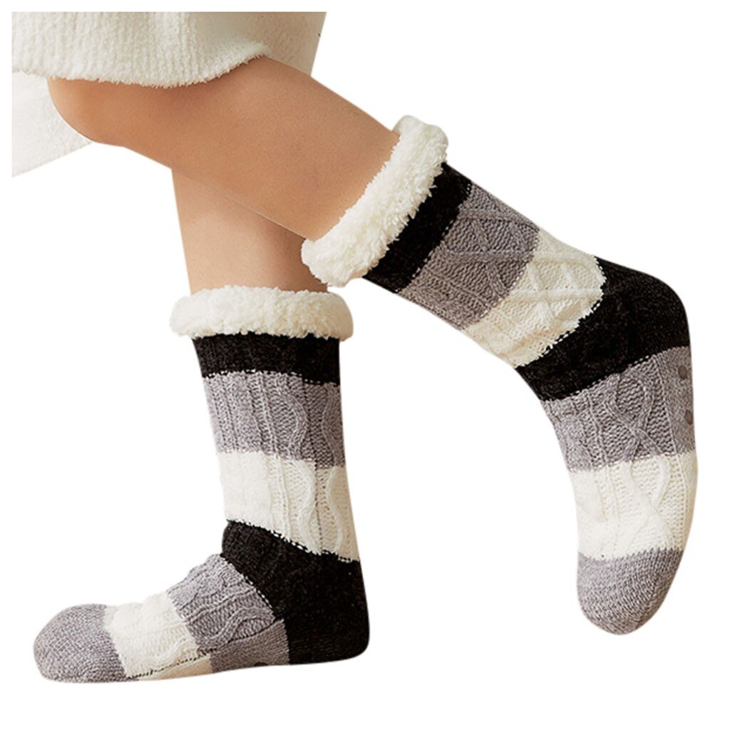 Women Girls Socks Print Stripe Casual Non Slip Warm Winter Mid Tube Cute Socks Warm Cold Knit Wool Floor Socks: B