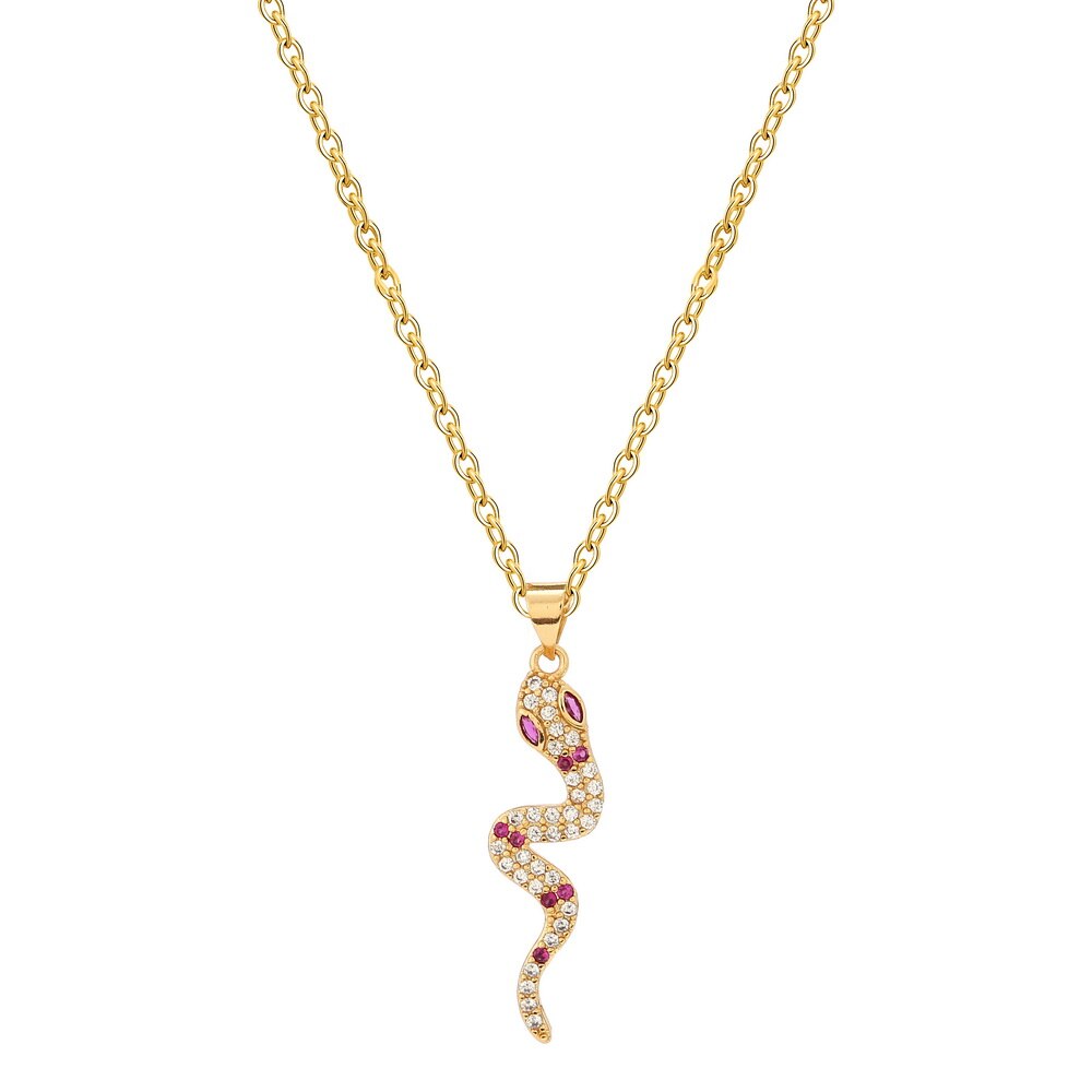 Rainbow CZ snake Gold Necklace For Women Zirconia snake Pendant Long adjustable Chain women's Necklace Charm Jewelry: snake 7