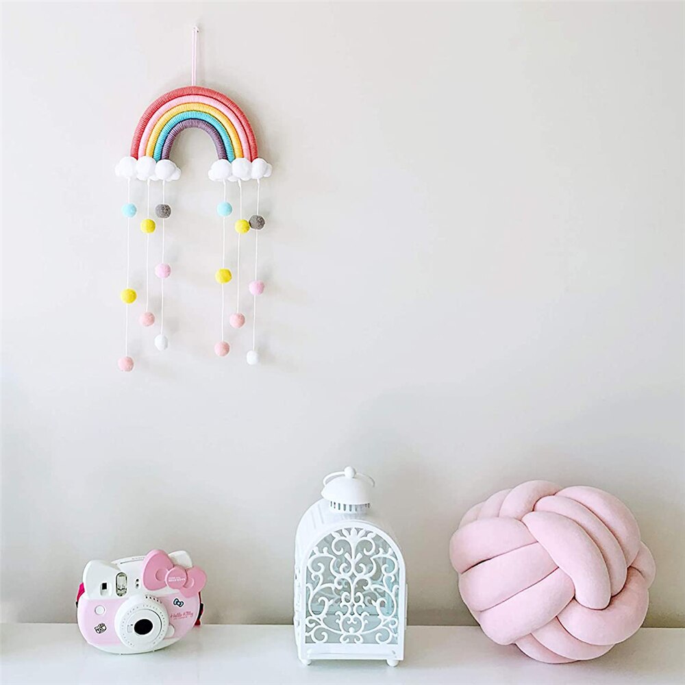 1 PC mignon arc-en-ciel nuages tapisserie feutre boule macramé tenture murale décor à la main tissé Photo accessoire chambre décoration artisanat