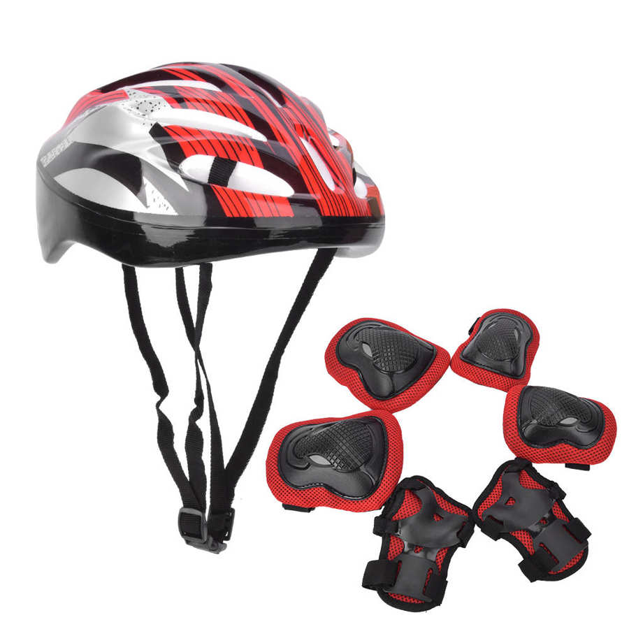 Adult Protective Gear Set Scooter Skate Roller Cycling Knee Elbow Pads Helmet: Red
