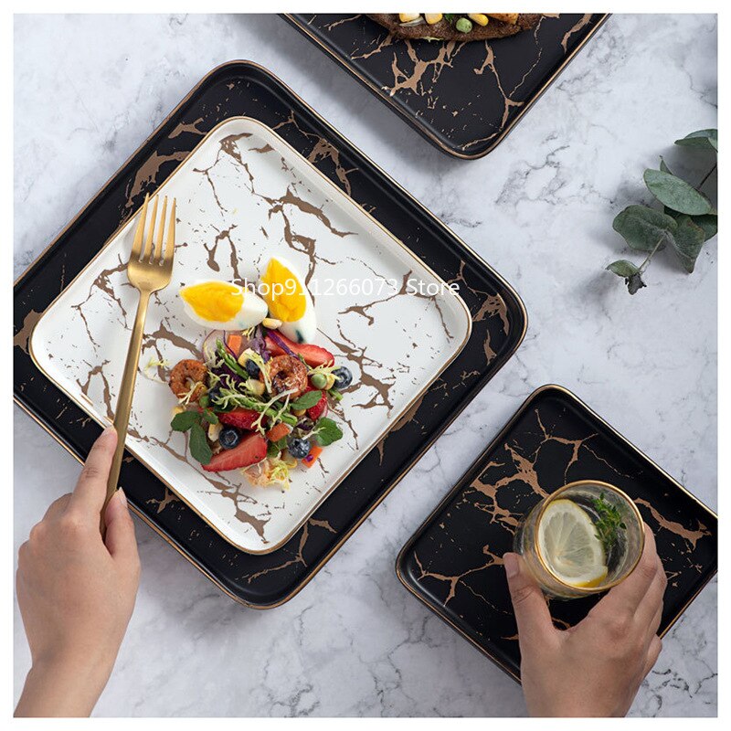 Steak Vierkante Servies Set Marmer Westerse Voedsel Plaat Keramische Plaat Sushi Dessert Lade Vierkante Servies Set Borden En Schotels