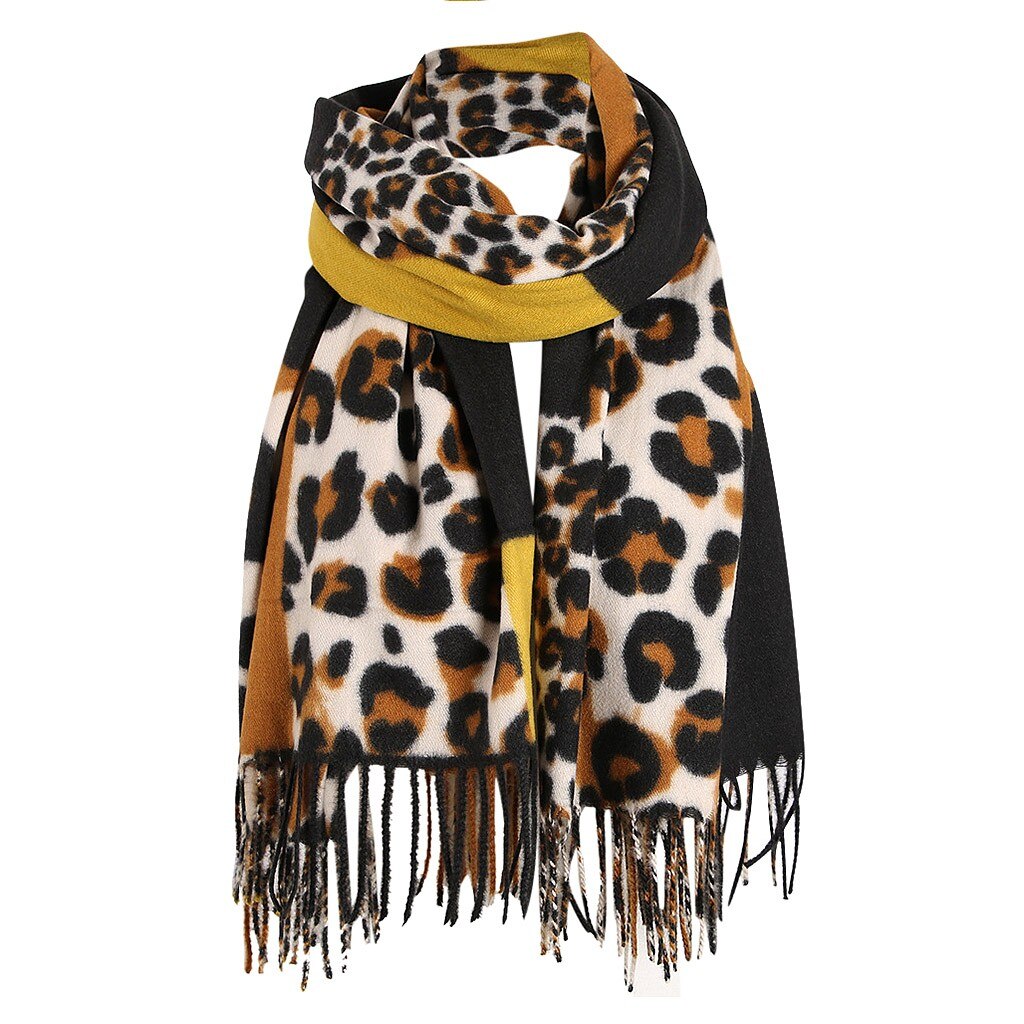 Leopard print winter women wool Brand shawl hijab luxury for ladies long scarves thick oversize pashmina#g3: YELLOW