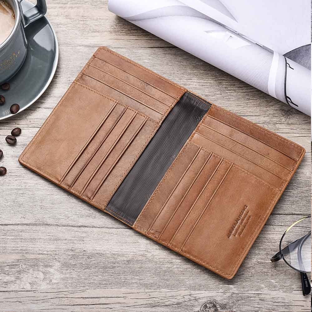 Billeteras para hombre con grabado de nombre, billetera delgada cuero de vaca 100% auténtico para tarjetas, billeteras para hombre de Vintage finas con tarjetero: Brown2