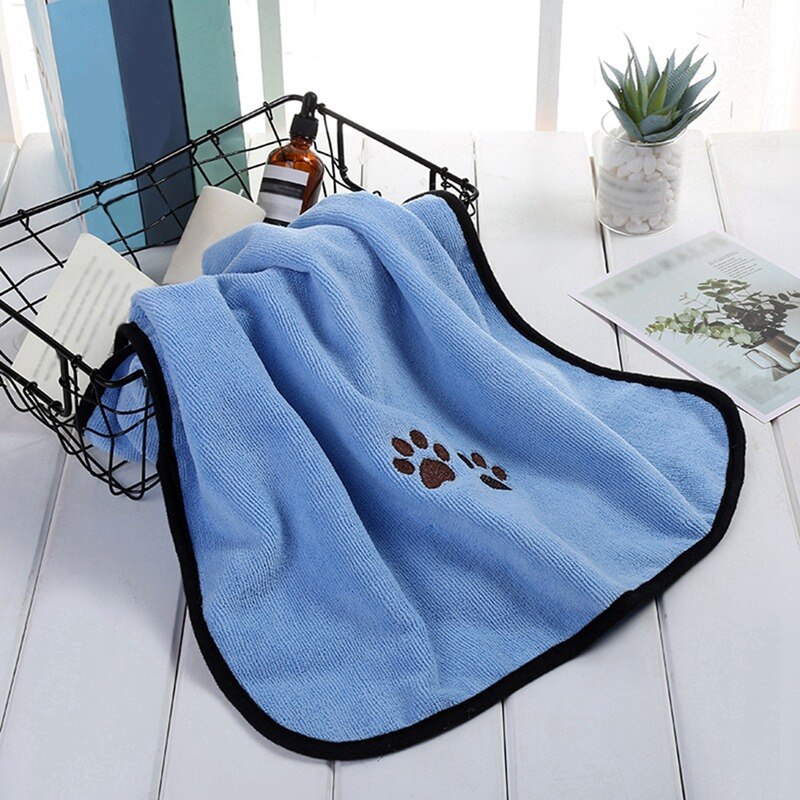 Kæledyr hund badehåndklæder perros til hunde kat hvalp mikrofiber superabsorberende kæledyr tørretørklæde tæppe med lommerensning: Lyseblå 2