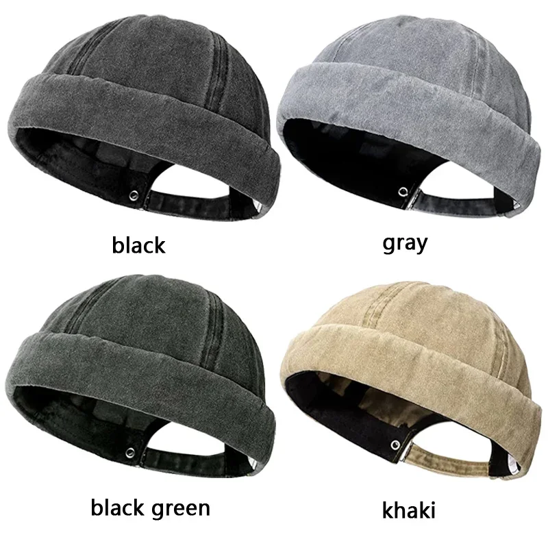 Gewassen Docker Beanie Brimless Cap Hoed zonder vizierkap Effen kleur Retro Vintage Street Style Lente Herfst Outdoor Gorras