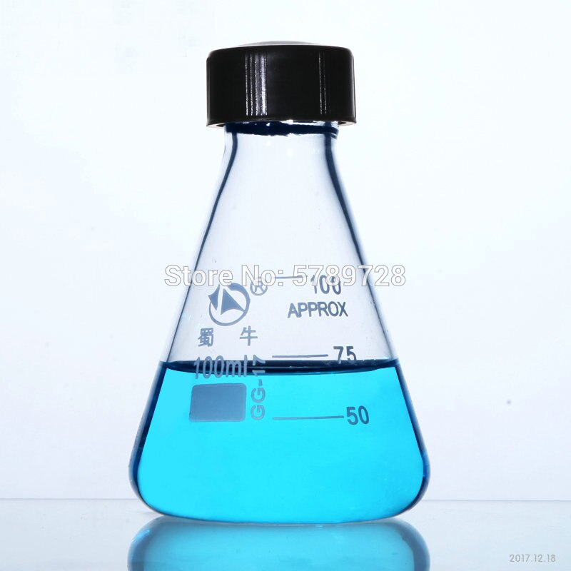 Termo cónico de vidrio de borosilicato, contenedor de vidrio de laboratorio, con tapa espiral negra, capacidad de 50ml a 1000ml, 1 Uds.
