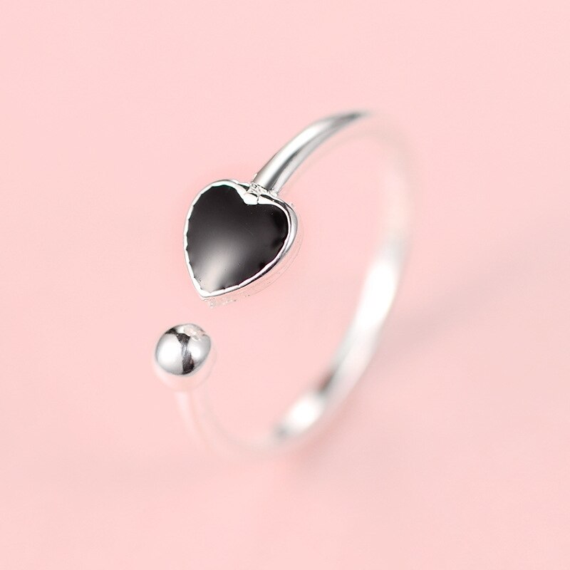 Hart zwart glazuur 925 sterling zilver temperament literaire persoonlijkheid vrouwelijk aanpasbare openingsringen sri 130