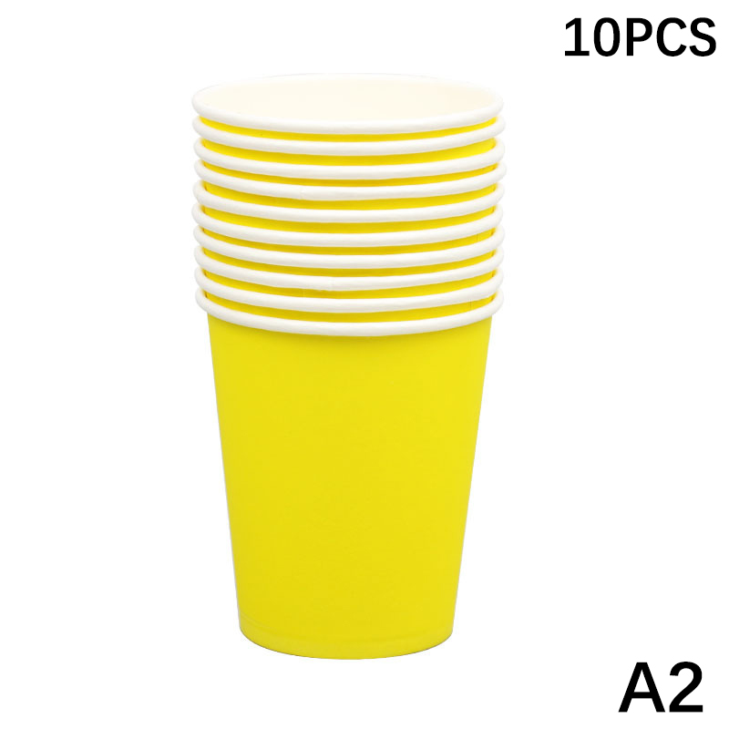 10 stk. 9oz/250ml ensfarvede tykke papkrus engangskop bryllup fødselsdagsfest engangsservice engangs papkrussæt: Fluorescensgul