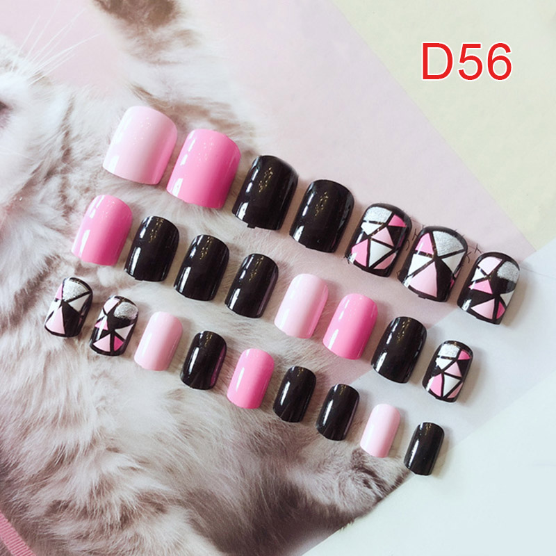 24 Pcs Vrouwen Nep Nagels Tips Diy Geometrische Patroon Decoratieve Decals Kunstnagels SCI88: Default Title