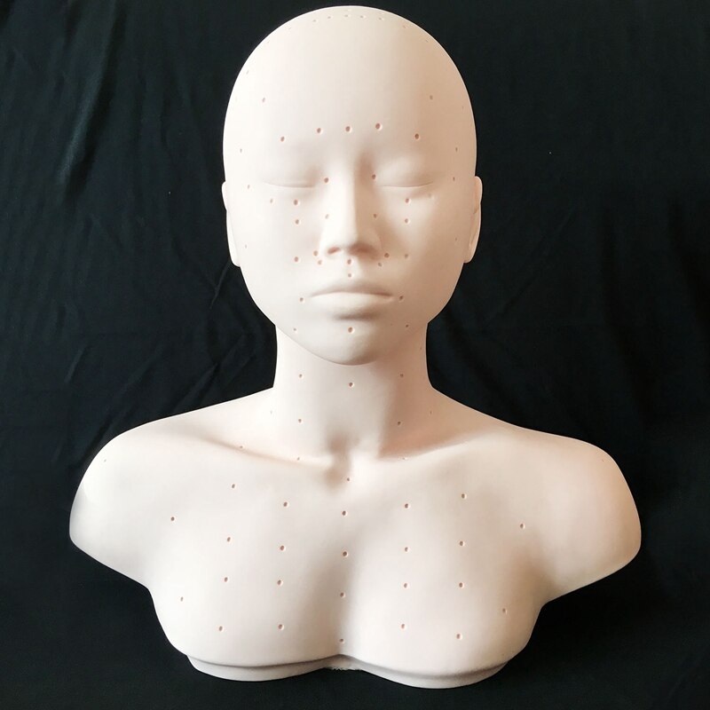 Closed Eyes Mannequin Head With Shoulder Acupoint Acupuncture Massage Makeup Eyelash Extension Practice Model Head