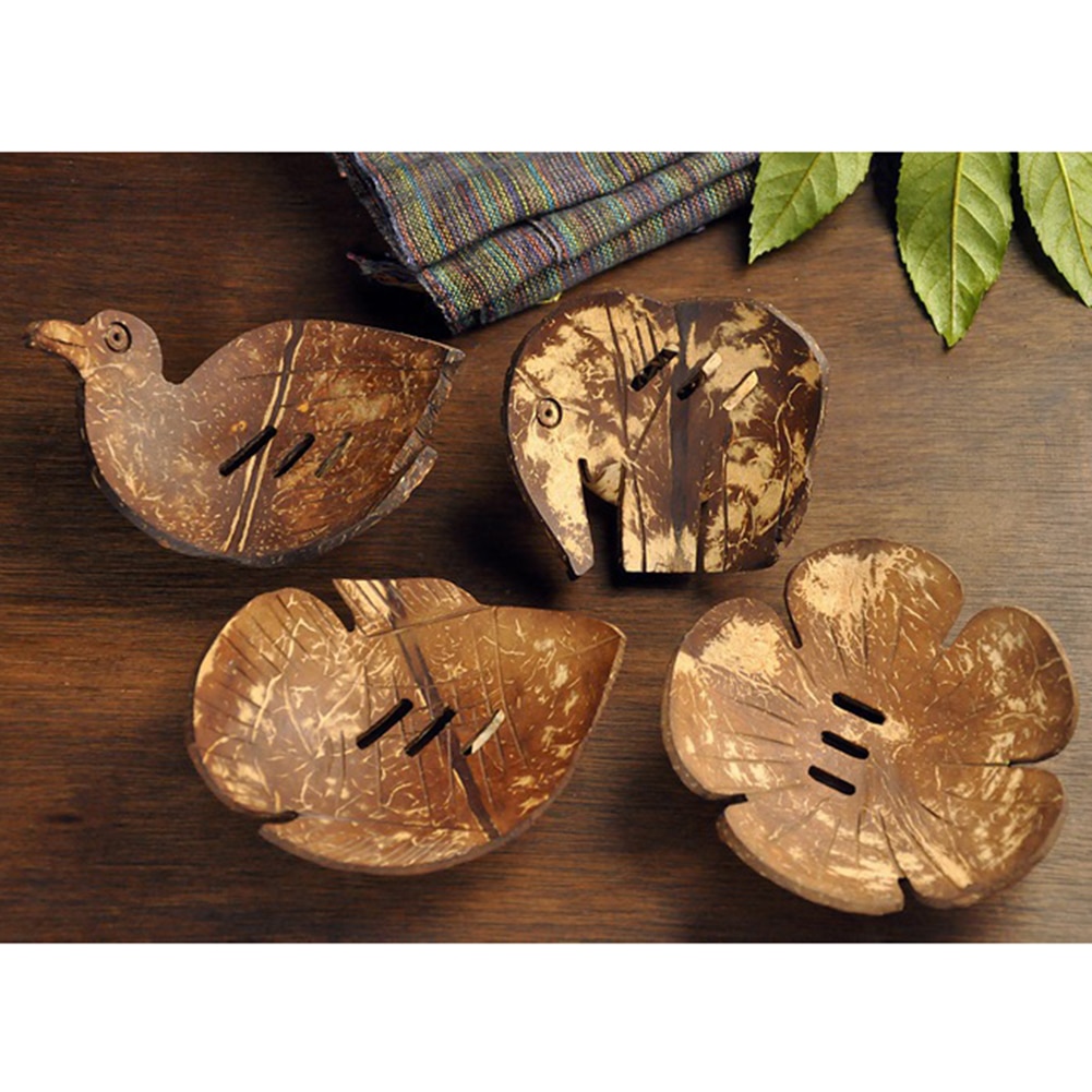 Soap Dish Handmade Coconut Husk Soap Dish Case Holder Wash Shower Soap Holder Kitchen Bathroom Soap Drain Tray for Home
