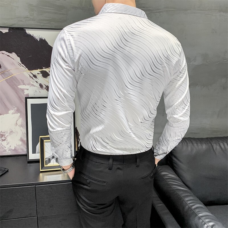 Zebra gestreepte overhemden voor heren kleding all-match lange mouwen formele kleding heren smoking jurk slim fit blouse