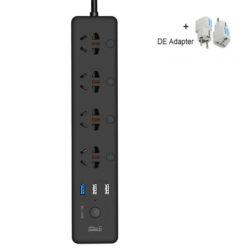 Gosund-regleta inteligente CP5 para Xiaomi Mijia, control de voz por WIFI, interruptor de sincronización con 4 salidas y cargador USB 3, 18W, 1,8 M, rápido: Black add EU