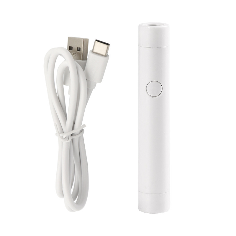 Mini batteri opbevaring neglelampe usb bærbar lommelygte pen type led lysterapi maskine ultraviolet negle bagelampe: Hvid
