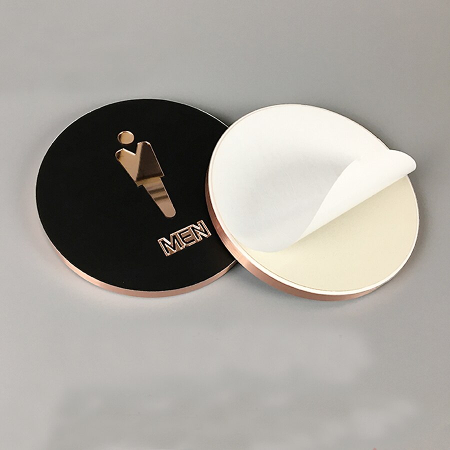 Letrero de baño para hombres y mujeres, letreros de baño (baño), Círculo de 16cm de diámetro, pegar en el cristal, pared, puerta, oro rosa y negro