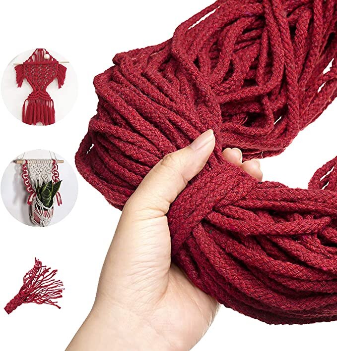 Cordão trançado de algodão para macrame, 5mm x 100m, diy, artesanato, tecido, acessórios têxteis para casa, presente, bege cáqui: Wine Red