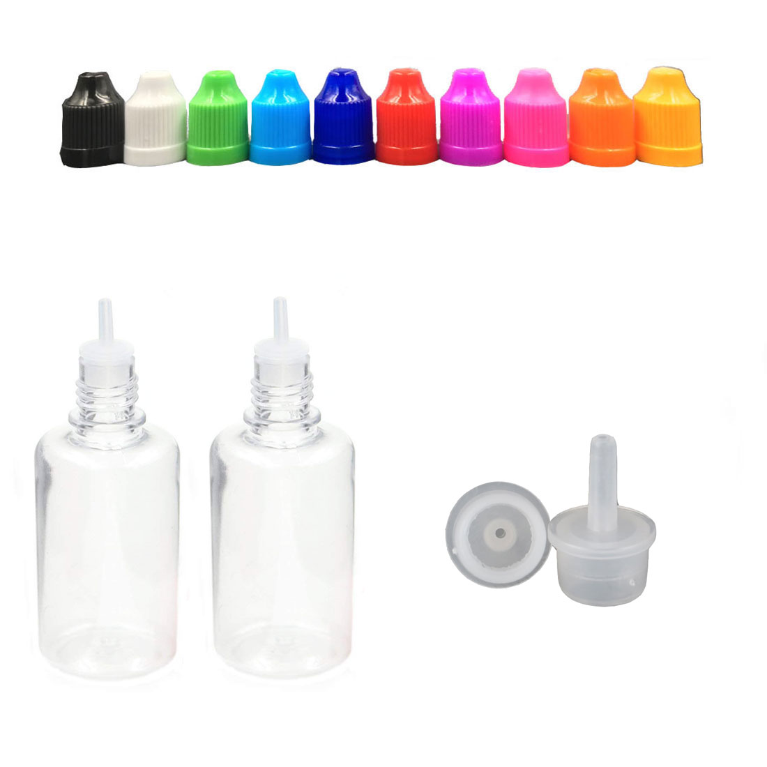 20PCS 3ML-50ML PET Clear Dropper Bottles Empty Plastic Juice Eye Liquid Refillable Transparent Containers with Caps Dropper Tip: 30ML x 20PCS