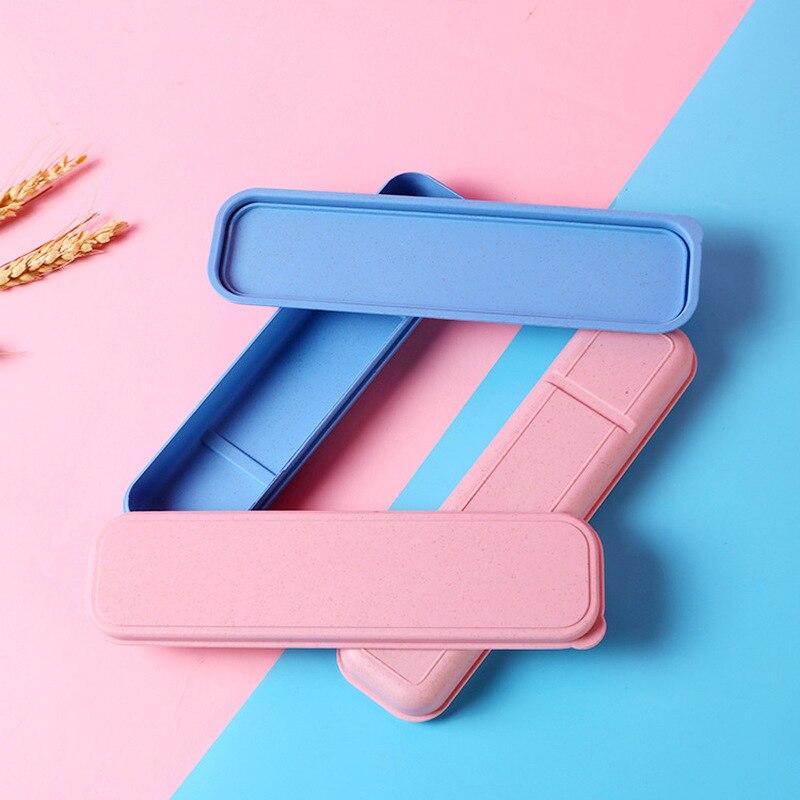 Fork Spoon Box with Lid Wheat Straw Cutlery Box Portable Tableware Cutlery Box Dinner Set Travel Packaging Storage Box Table Set