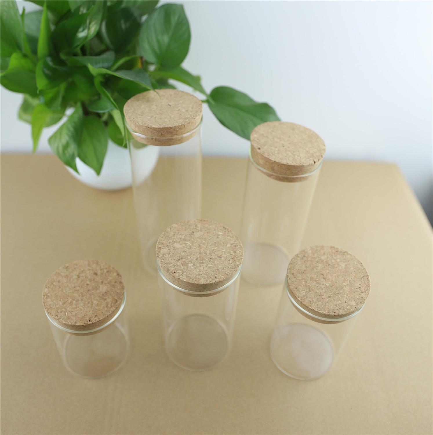 4 Stks/partij Dikke Glazen Fles 65Mm Kurk Spice Flessen Container Potten Flesjes Diy Craft Keuken Opslag Flessen
