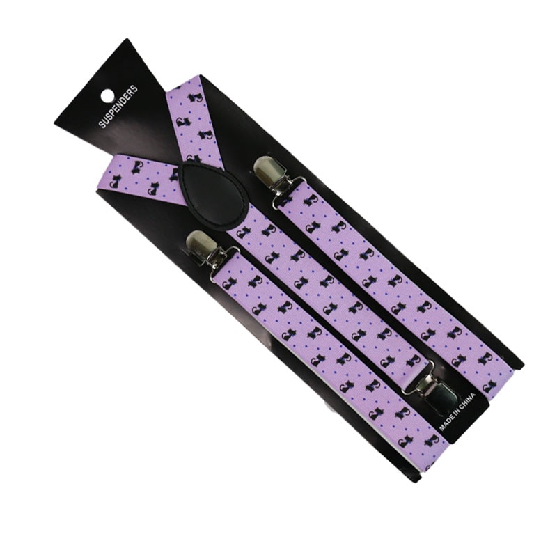 Winfox 2.5cm Wide Animal Print Cat Braces Suspenders Men Women Clip on Suspenders Adjustable Clothes Pants
