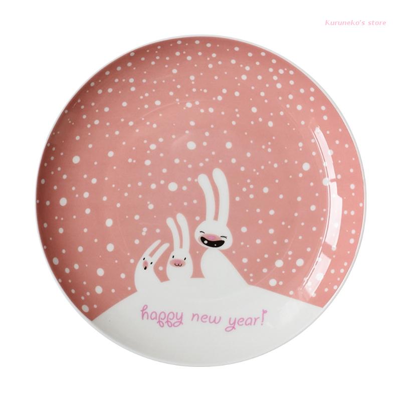 Christmas Style Porcelain Material Dinner Plate Snack Dessert Dinnerwares Appetizers Dish Perfect for Housewarming: Snow Bunny