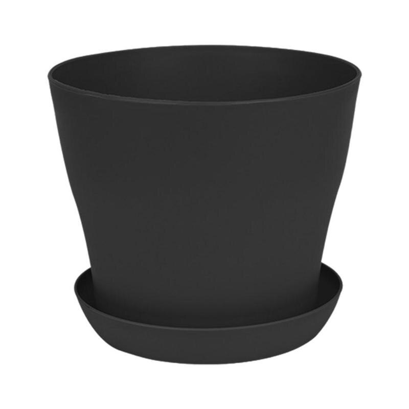 1pc Flower Pot Colorful Durable Resin Plant Flower Pot Tray Planter Garden Home Saucer Decoration Holes with Gloss a Draina S3E2: black
