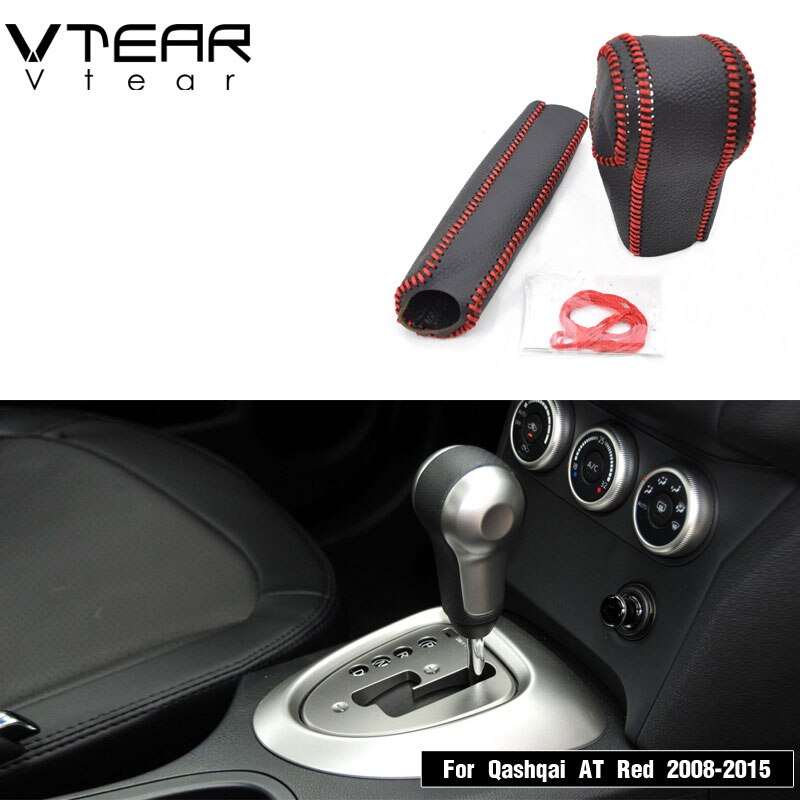 Vtear til nissan qashqai  j10 j11 girkrager håndbremsegrep girhode deksel interiør lær styling tilbehør: 08-15 på røde