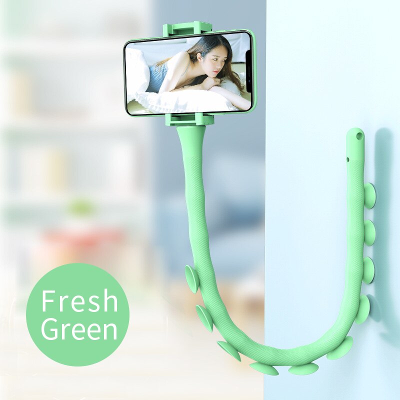 Universal Lazy Holder Arm Flexible Mobile Phone Holder Suction Cup Stand Wall Desk Bicycle Stents Caterpillars Bracket for Phone: Fresh Green