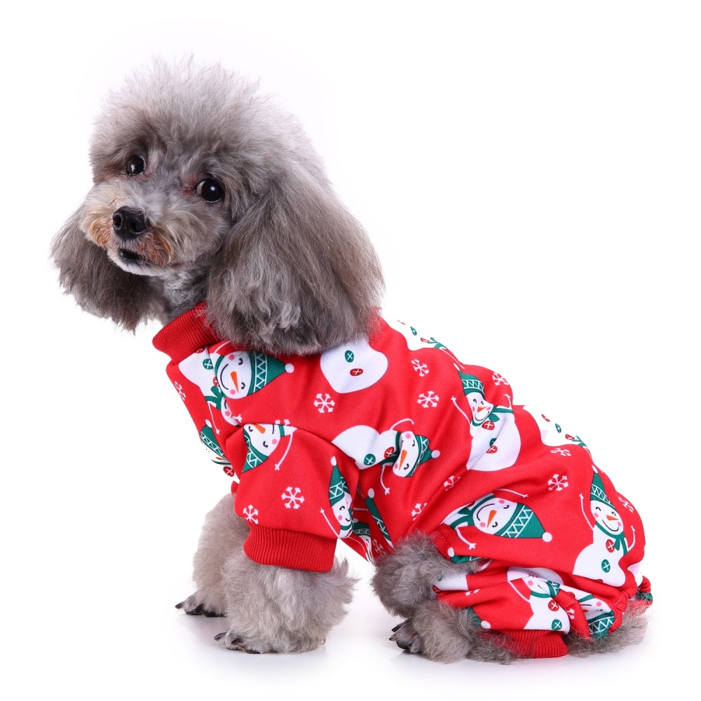Venta de lindos pijamas para perros, mono pequeño para mascotas, estampado de muñeco de nieve, sueño reparador, ropa de , divertida ropa de Navidad, disfraz de Chihuahua rojo