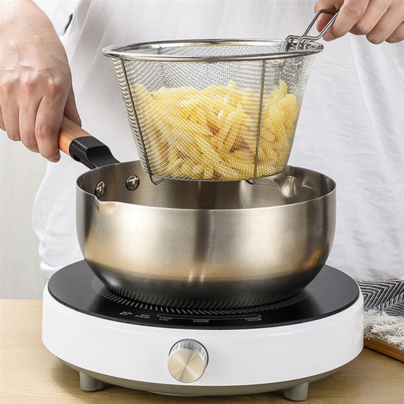 Stainless Steel Frying Basket Practical Folding Fried Basket Strainer Stainless Steel Frying Basket Collapsible Colander Fence