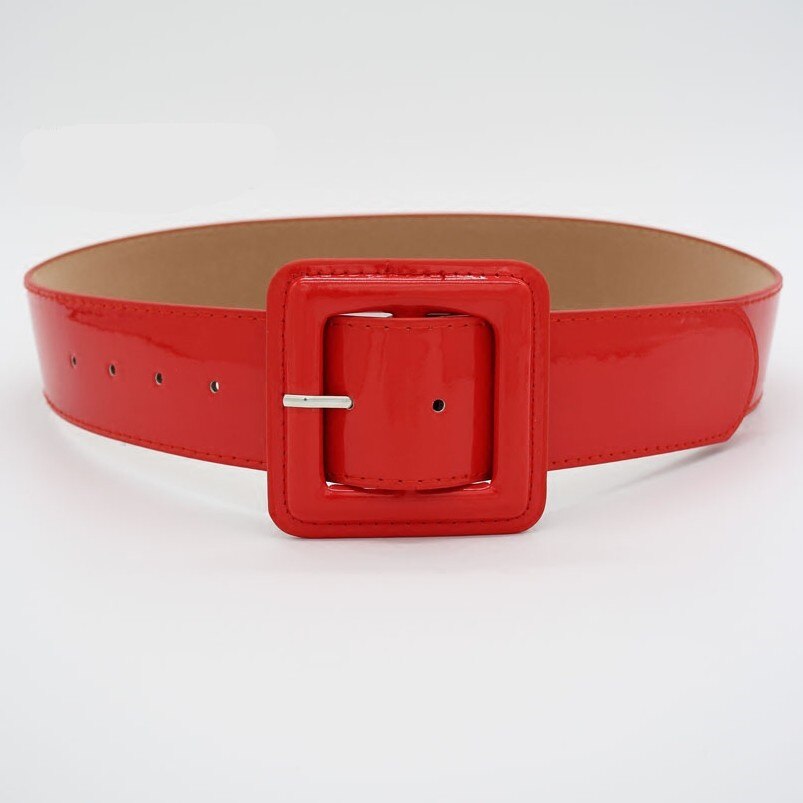 Cinturones de hebilla cuadrados grandes a la de charol brillante a la cintura hebillas de Pin rojo cinturón ancho señoras Casual vestidos cintura para mujer: Rojo