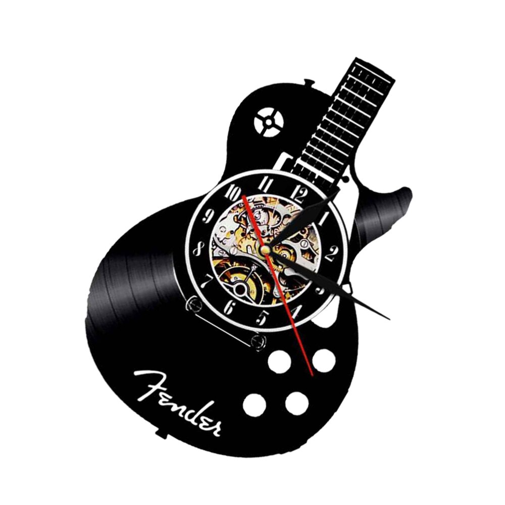 1pc Wall Clock Chic Decorative Wall Clock Vinyl Record Wall Clock Living Room Wall Hanging Clock Guitar Shape Wall Clock: Black