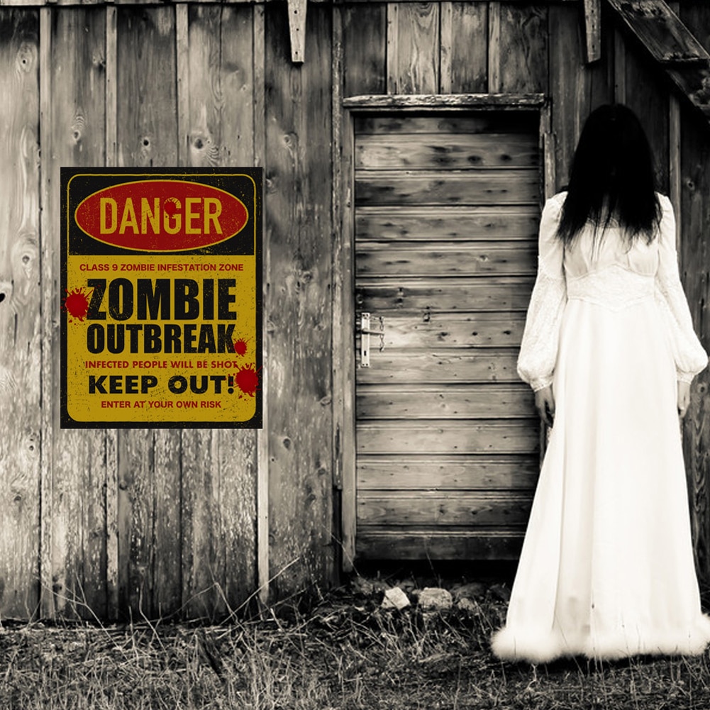 Halloween Warning Signs Sticker Self-adhesive Horror Wall Sticker Party Decorative